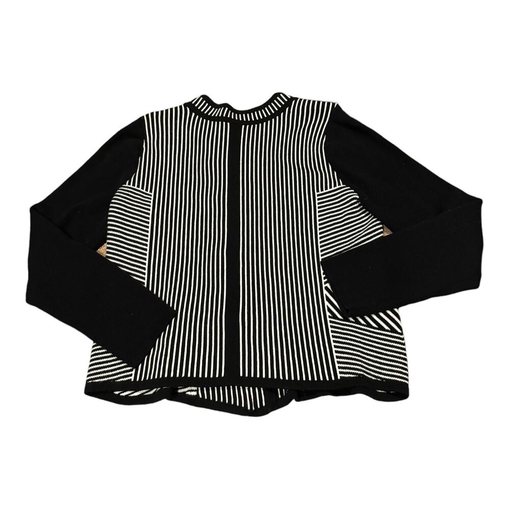Chico's Natania Black/White Stripe asymmetrical Zip Up Cardigan Sweater size 12 - Picture 15 of 15